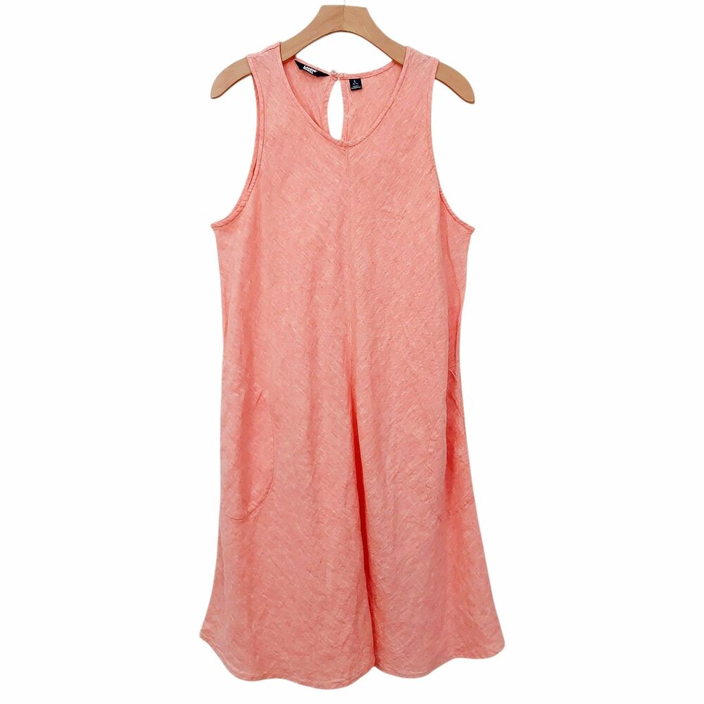 Lands' End Swing Dress Womens Large 14-16 Peach Midi Linen Coastal Boho Casual